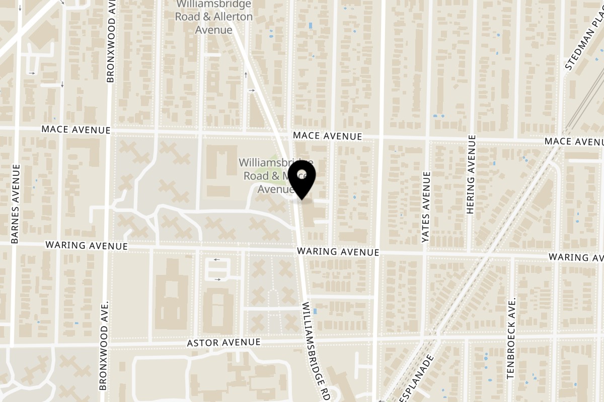 Map showing the location of Twisted wings on 2446 Williamsbridge Rd in Bronx